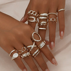 16-Piece Adjustable Geometric Ring Set