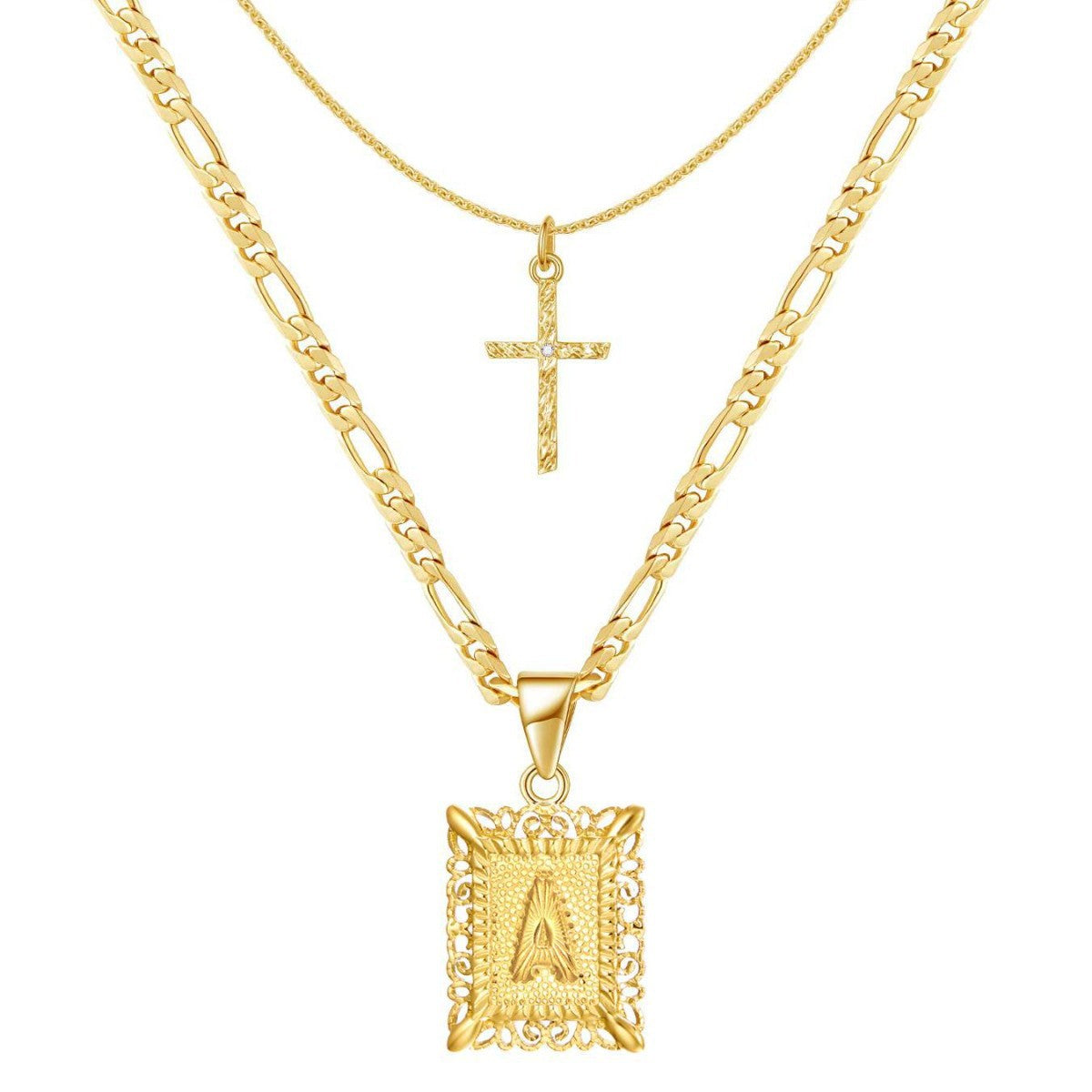 2-Piece 14K Initial & Cross Necklace Set