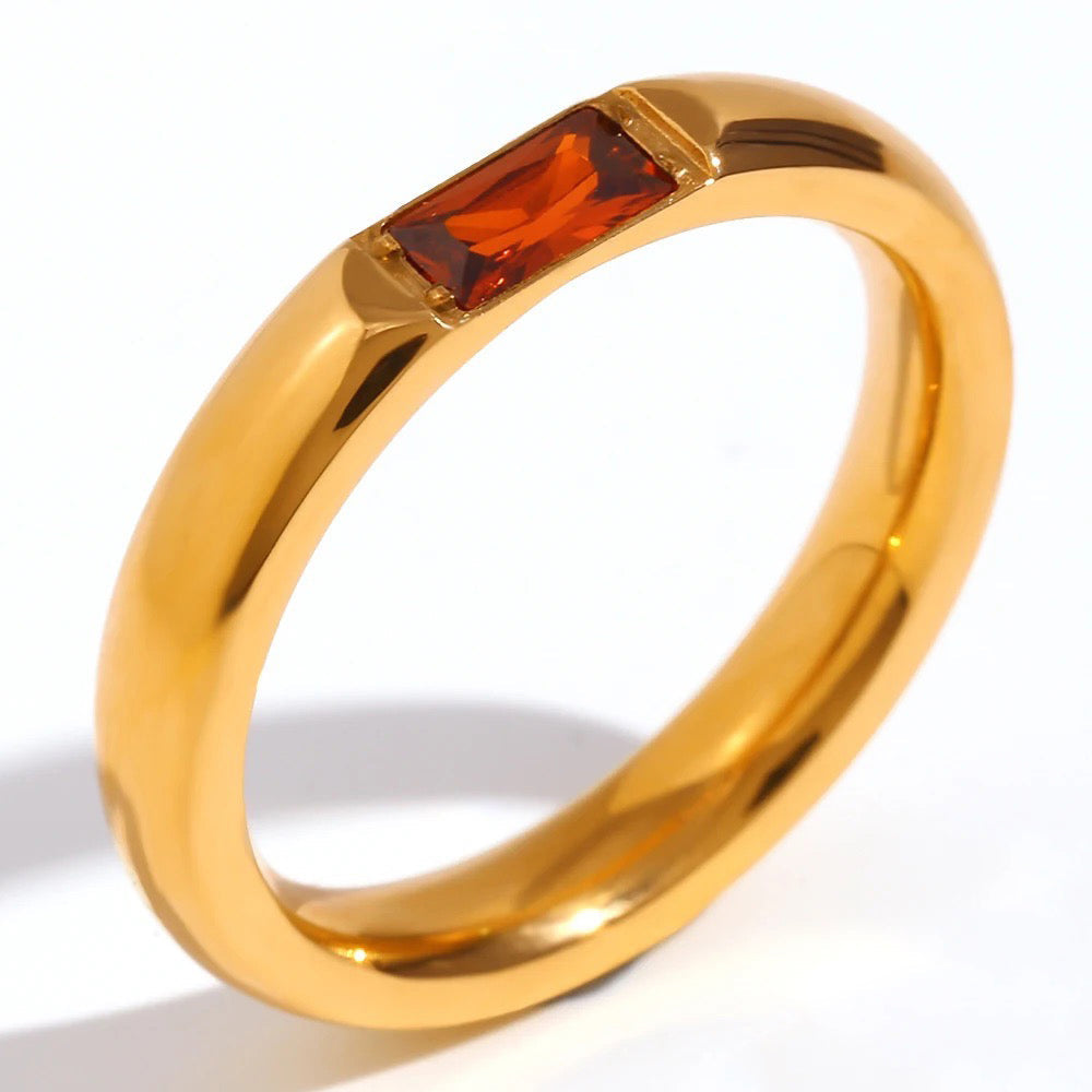 18K Baguette Cut Birthstone Ring