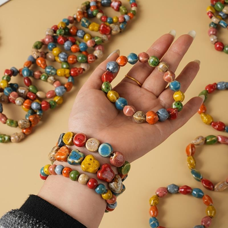 10-Piece Chunky Boho Ceramic Bracelet Stack