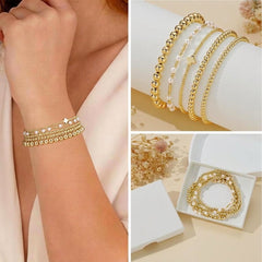 14K 5-Piece Beaded Cross Bracelet Stack
