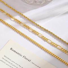 14K 3-Piece Classic Chains Anklet Stack