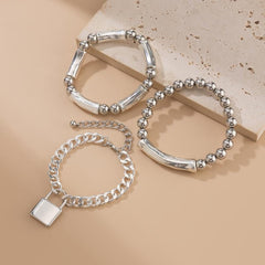 3-Piece Chunky Lock & Toggle Clasp Bracelet Stack