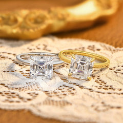 Sterling Silver Asscher Cut Moissanite Ring