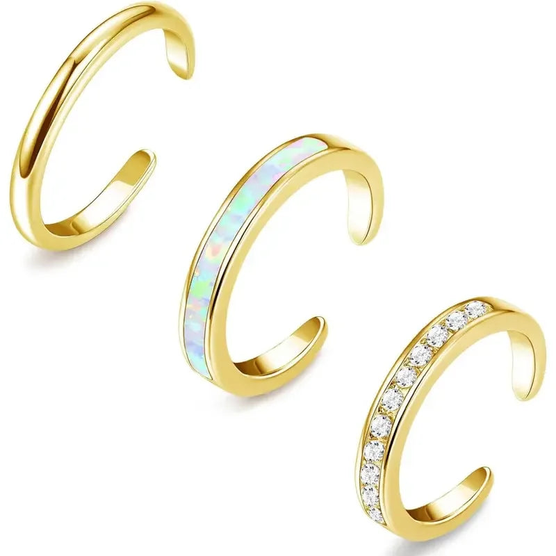 3-Piece 14K Opal Toe Rings