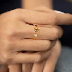 Elegant Heart Accented Serif Letter Initial Ring