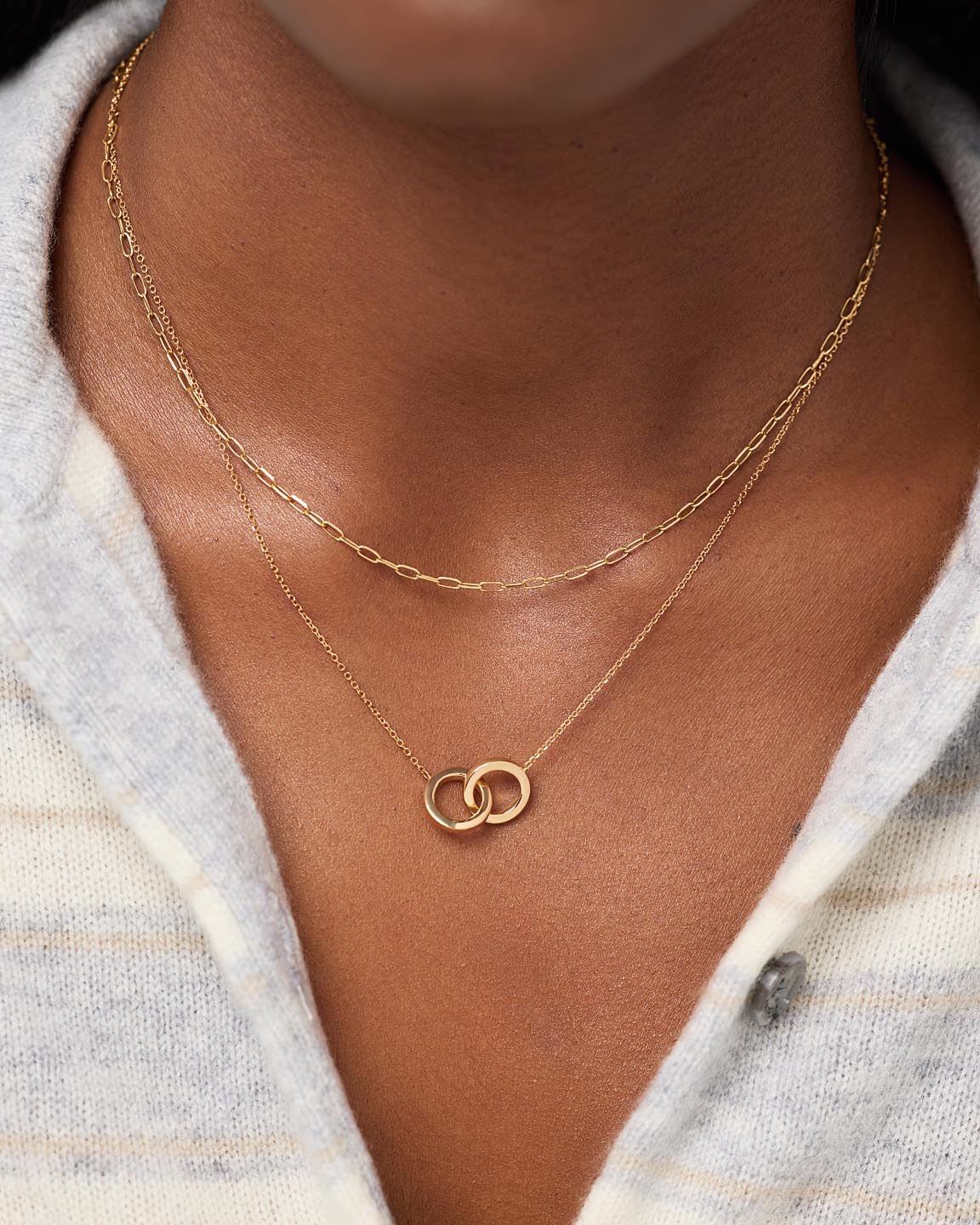 10K Solid Gold Links Circle Pendant Necklaces For Women Ana Luisa Duo Links Necklace