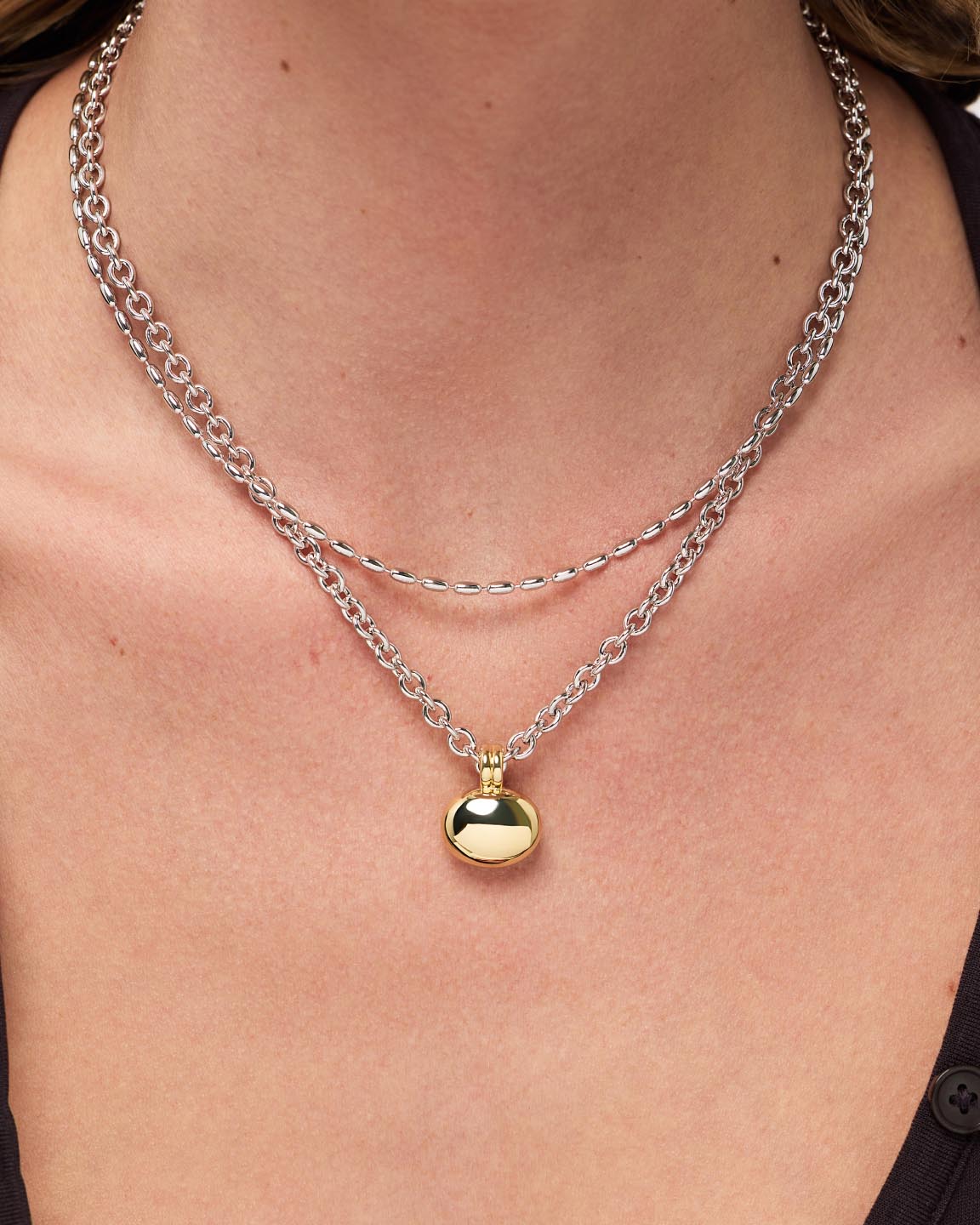 14K Gold Rhodium Plated Two Tone Pebble Statement Pendant Necklaces For Women Ana Luisa Pebble Statement Two Tone
