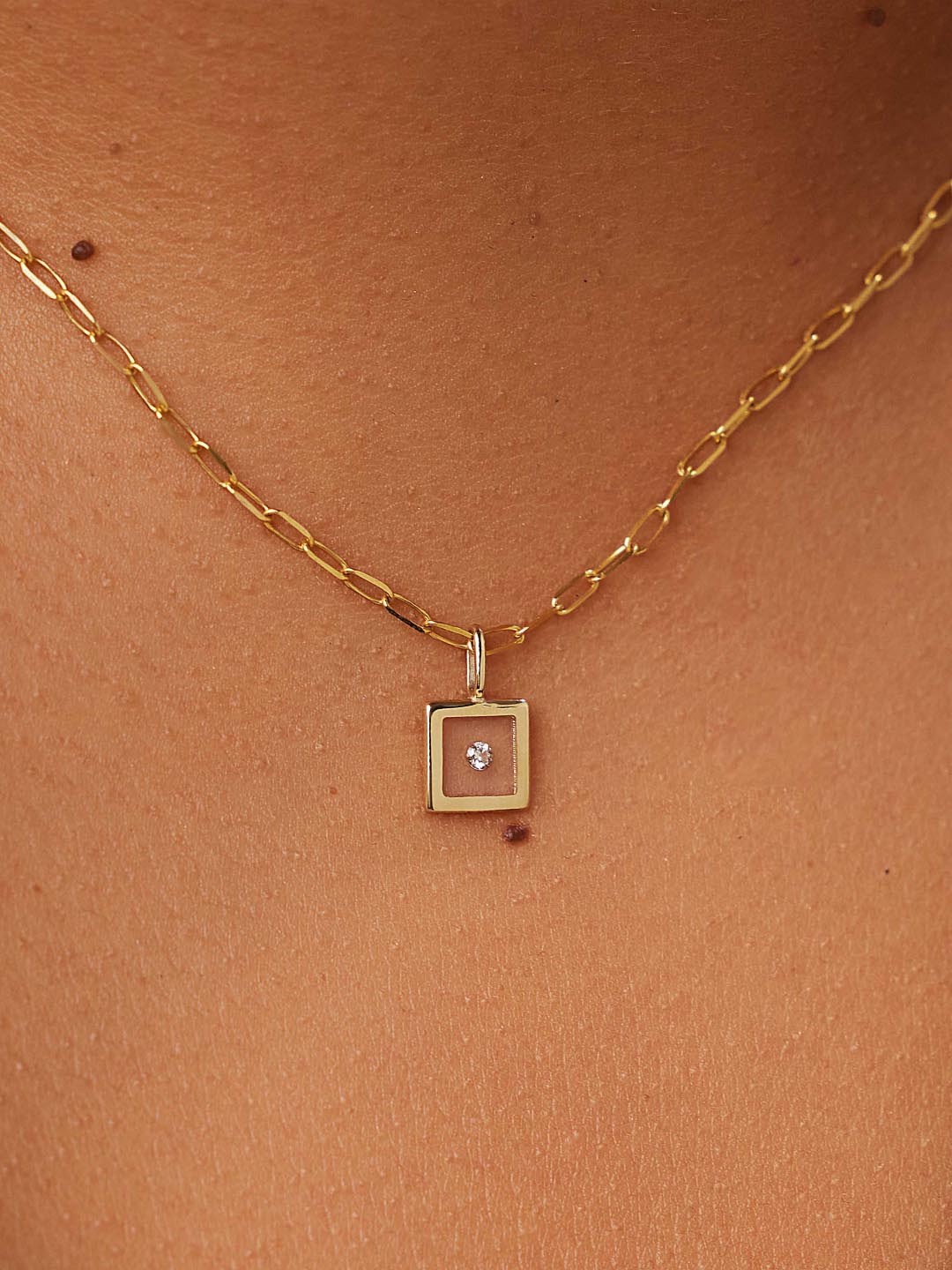 Gold Pendant - Floating Diamond Charm