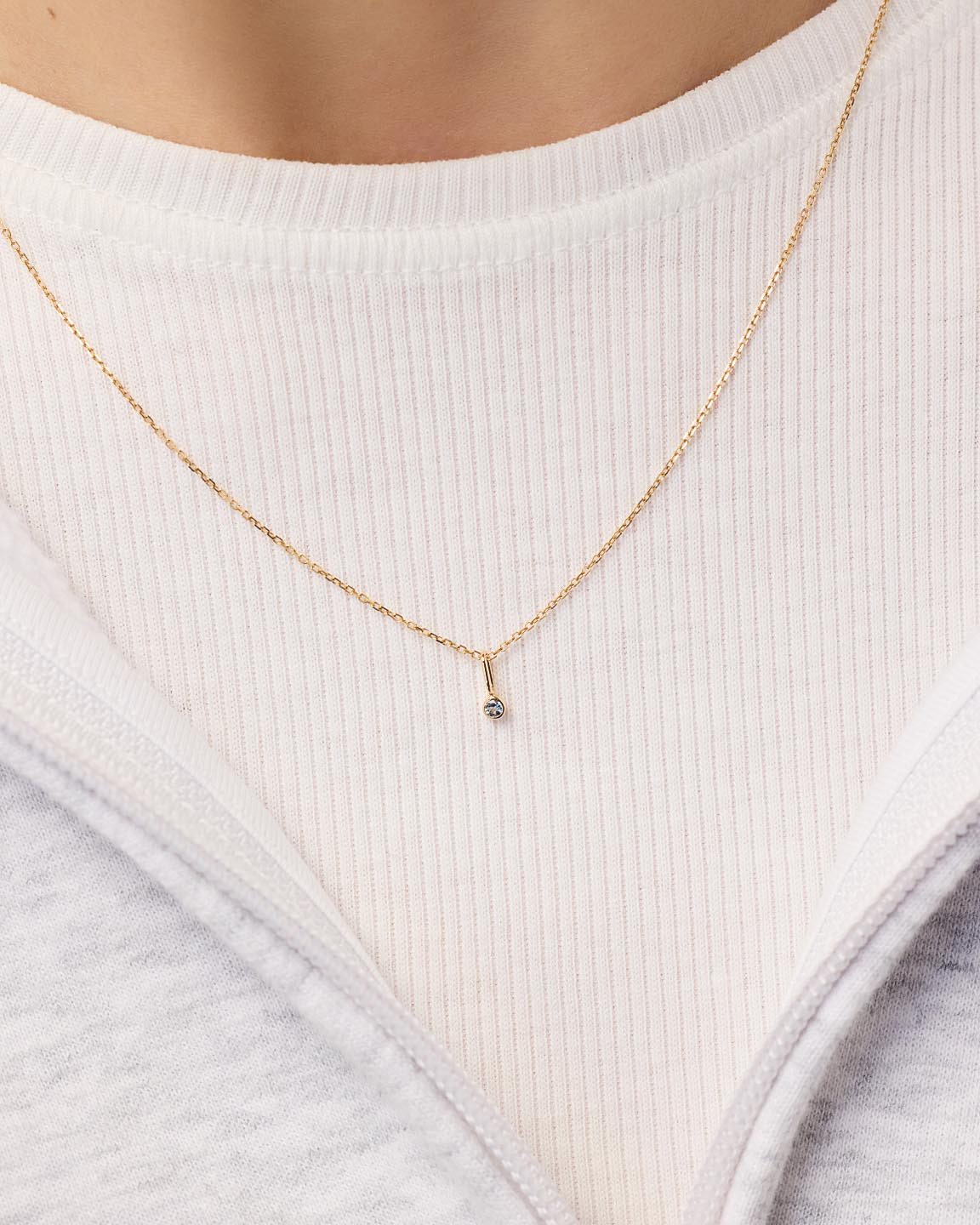 Ana Luisa Jewelry Necklace Charms Birthstone Gold Mini Birthstone Charm Solid Gold Aquamarine