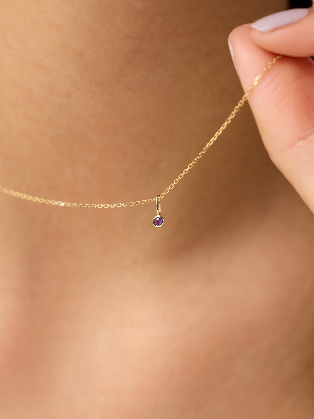 Ana Luisa Jewelry Necklace Charms Birthstone Gold Mini Birthstone Charm February Birthstone Gold Mini Amethyst Charm Solid Gold