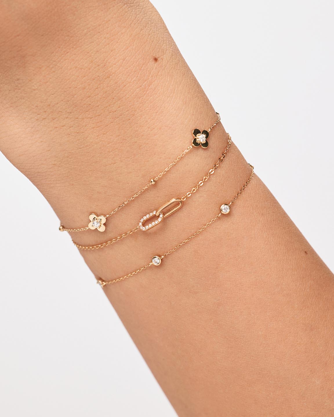 Solid Gold Diamond Solid Bloom Fine Flower Spring Ring Clasp Charm Bracelets Ana Luisa Mini Flower Station Bracelet