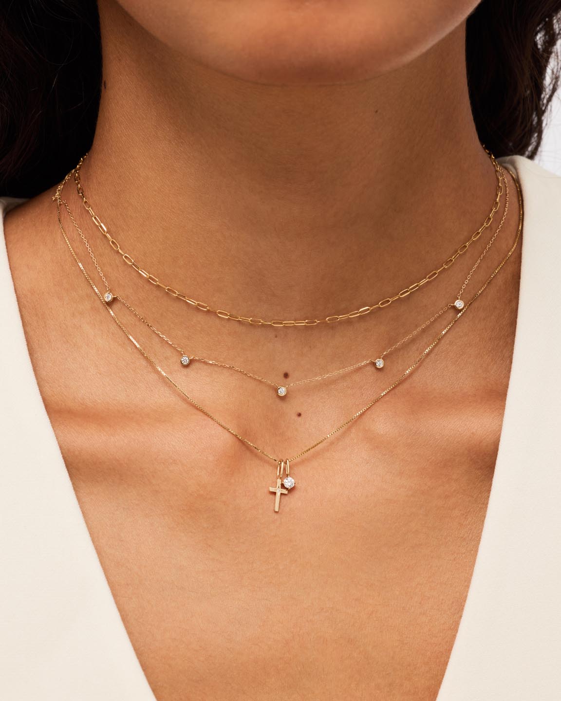 Solid Yellow Gold - Diamond Cross Necklace