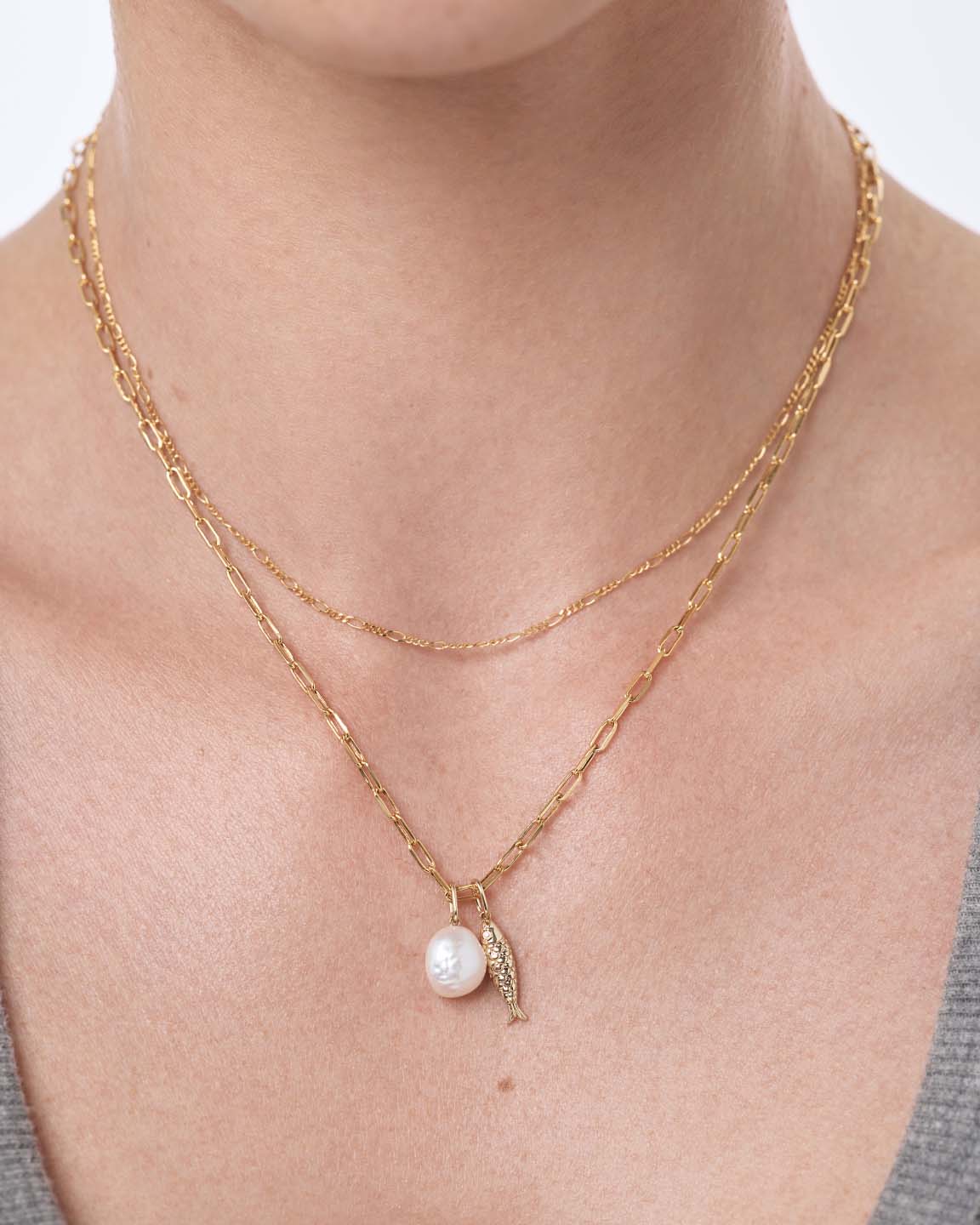 Solid Yellow Gold - Gemstone Fish Necklace