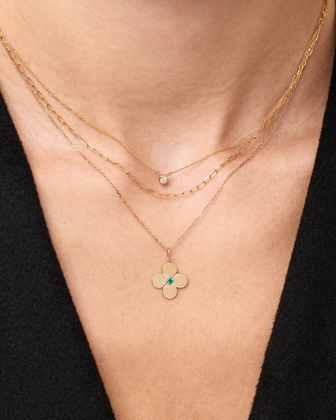 Solid Gold Emerald Solid Bloom Spring Ring Clasp Fine Green Flower Pendant Necklaces Ana Luisa Large Emerald Flower Charm Necklace