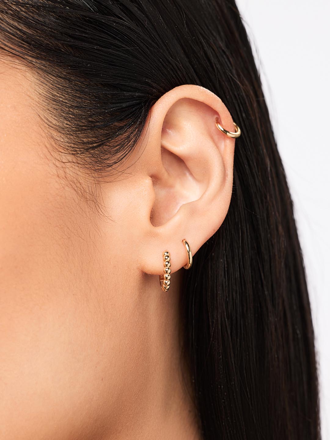 Small Gold Hoop Earrings - Gold Bead Huggie Hoops