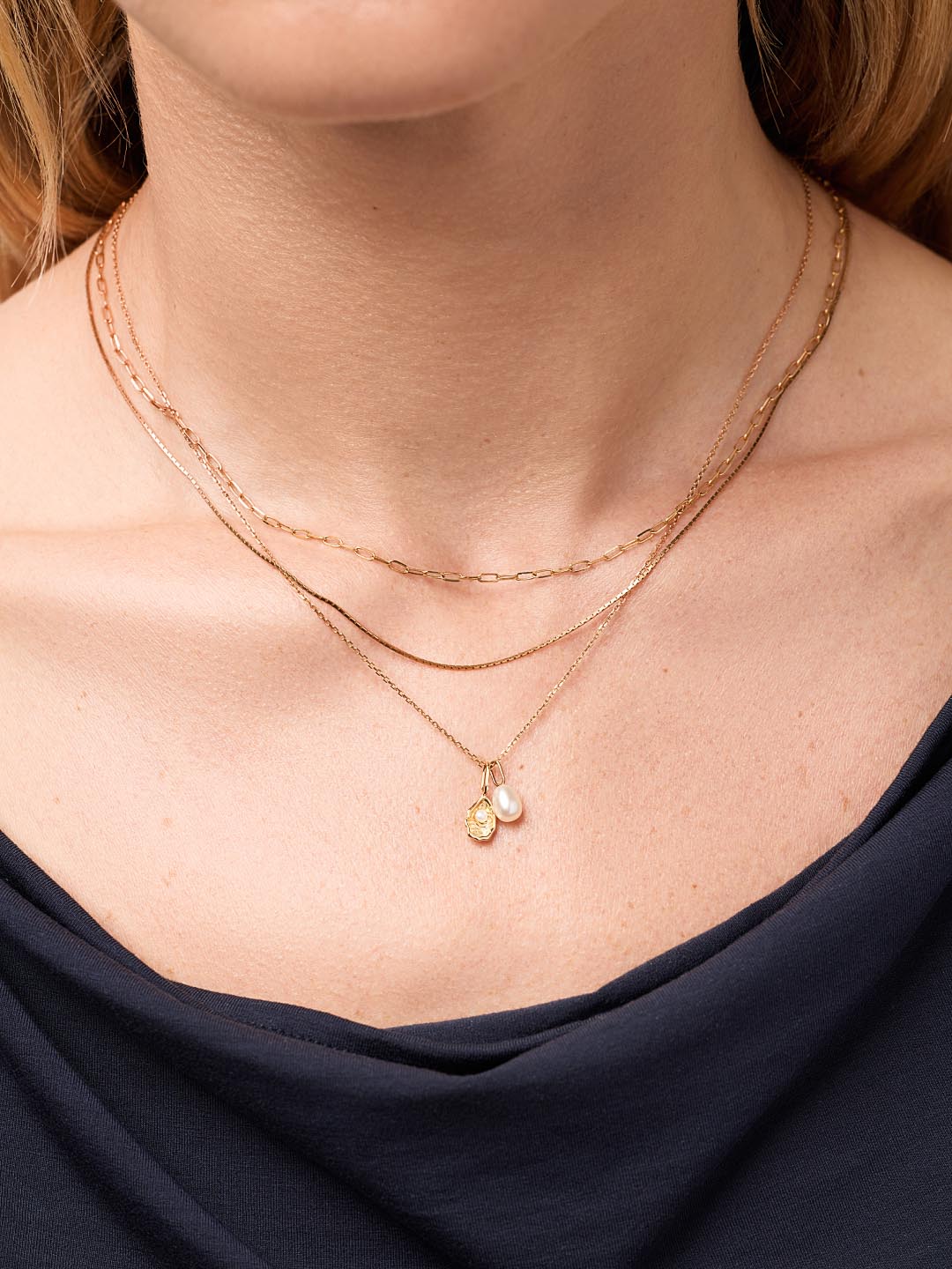 Solid Yellow Gold - Oyster Charm Necklace