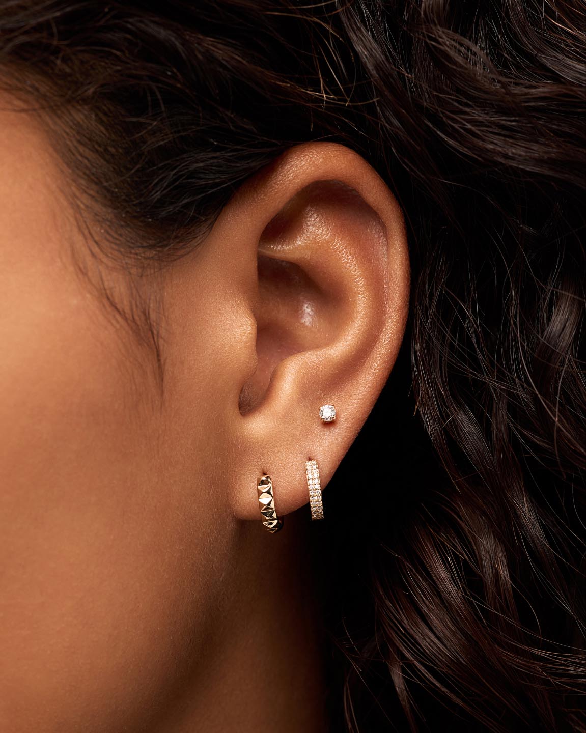 Solid Yellow Gold - Pyramid Huggie Hoops
