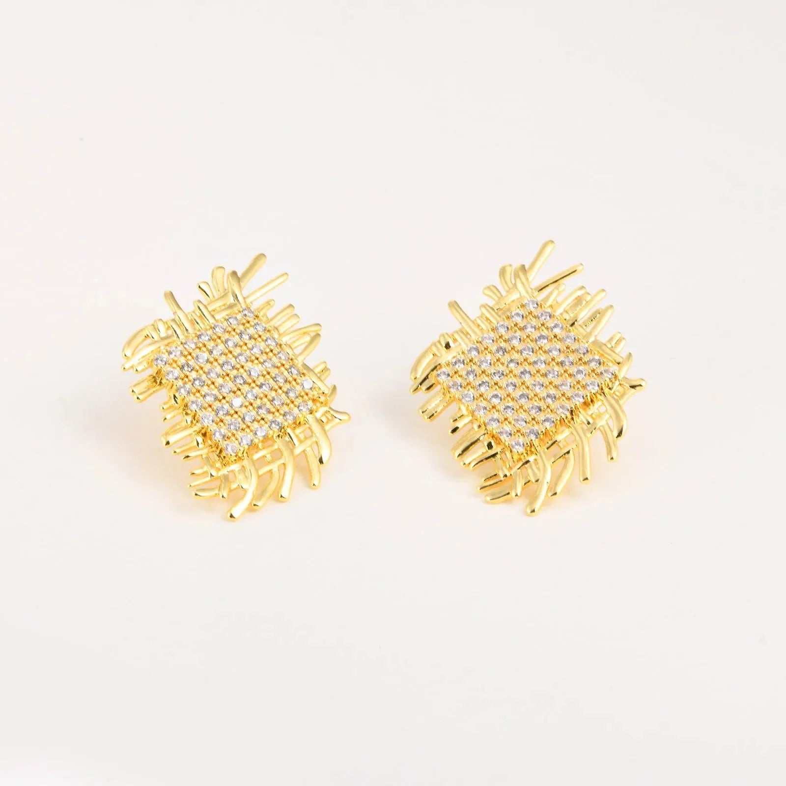 14k Braided Diamond Square Earrings - Veinci