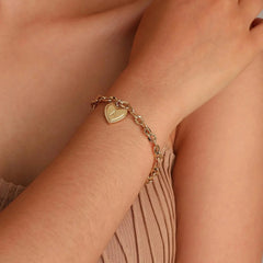 14k Dainty Heart Engraved Letter Initial Bracelet - Veinci