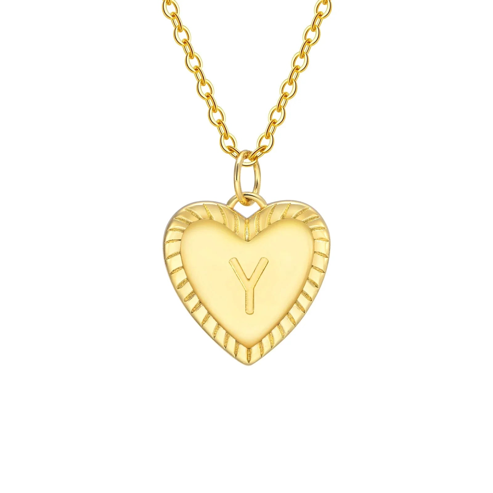 14k Dainty Heart Pendant Letter Initial Necklace - Veinci