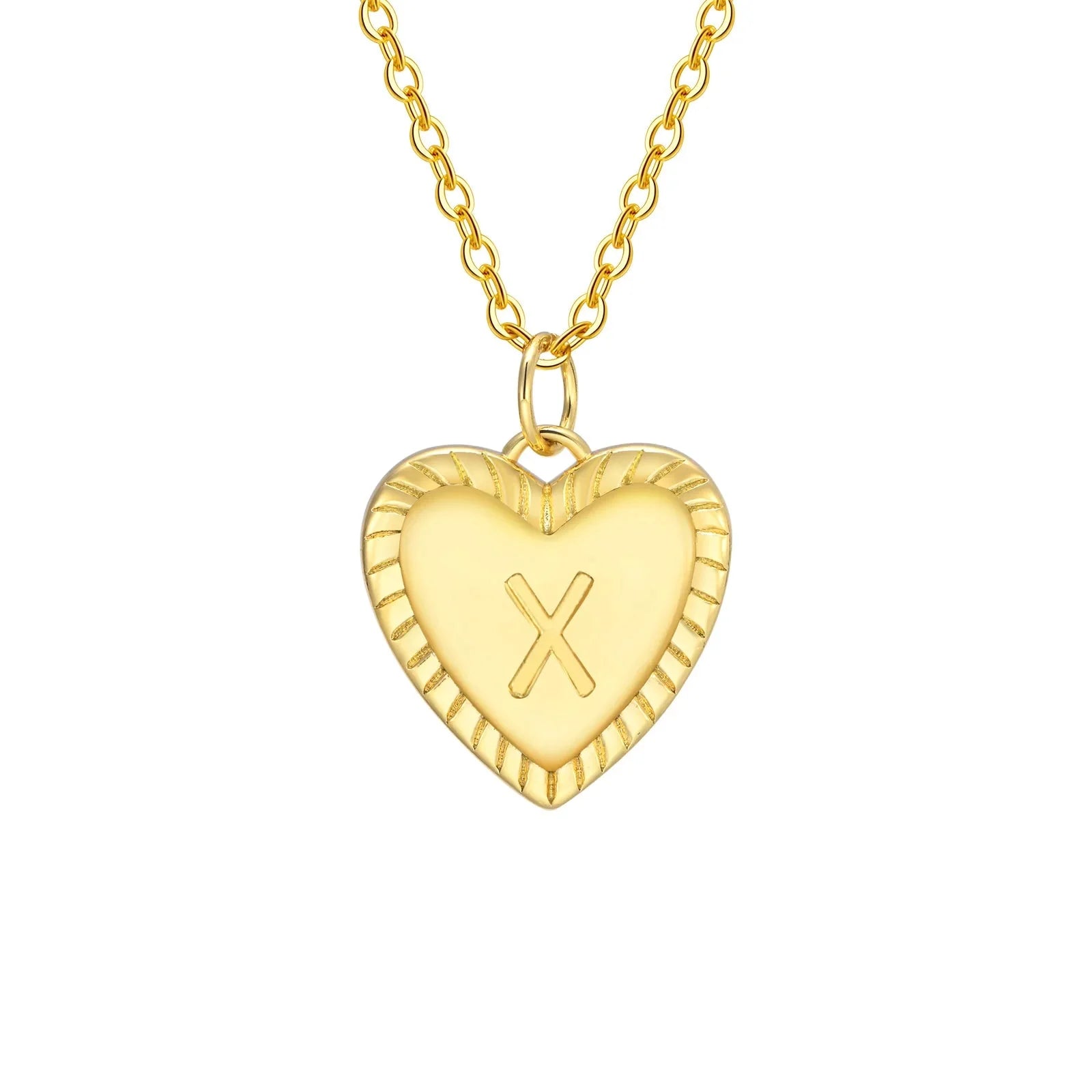 14k Dainty Heart Pendant Letter Initial Necklace - Veinci