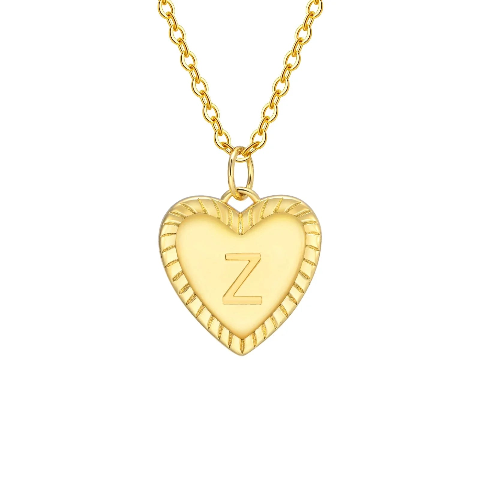 14k Dainty Heart Pendant Letter Initial Necklace - Veinci