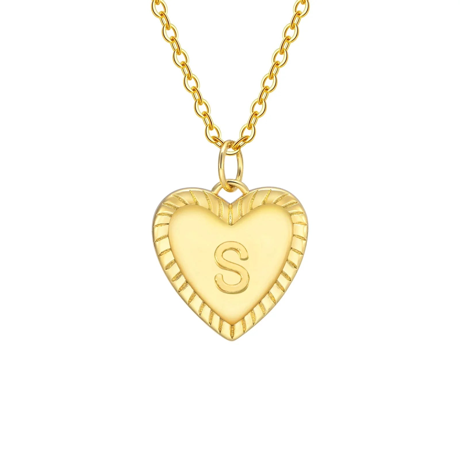 14k Dainty Heart Pendant Letter Initial Necklace - Veinci