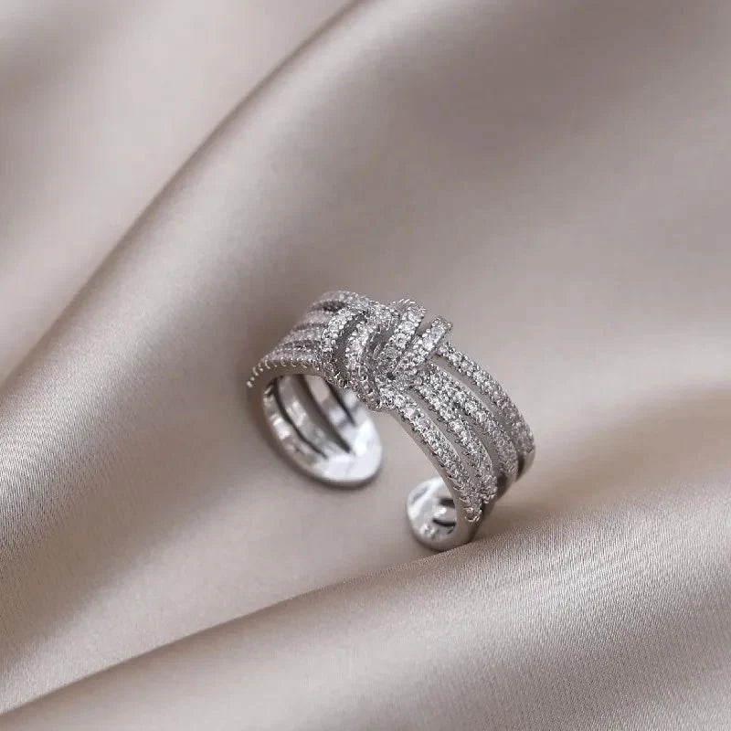 14k Dainty Layered Diamond Knot Ring - Veinci