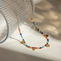 18k Boho Inspired Colorful Heart Necklace - Veinci
