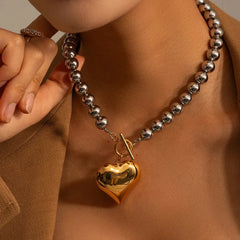 18k Chunky Silver & Gold Heart Necklace - Veinci
