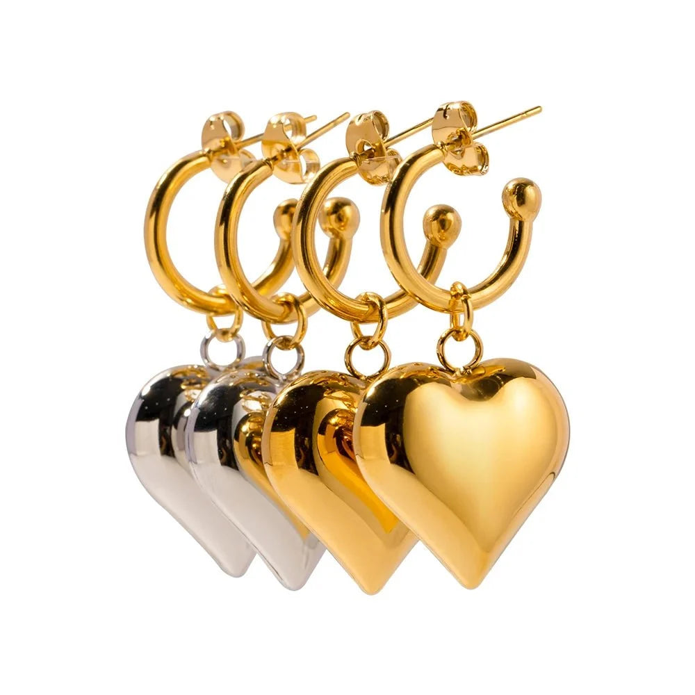 18k Dainty Heart Hoops Earrings - Veinci