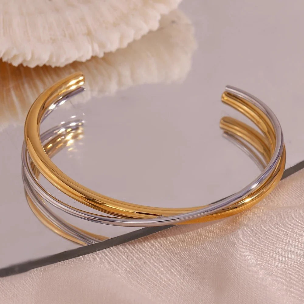 18k Intersect Cross Cuff Bracelet - Veinci