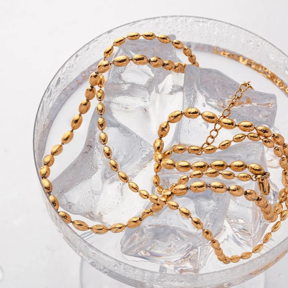 18k Layered Gold Beaded Necklace - Veinci