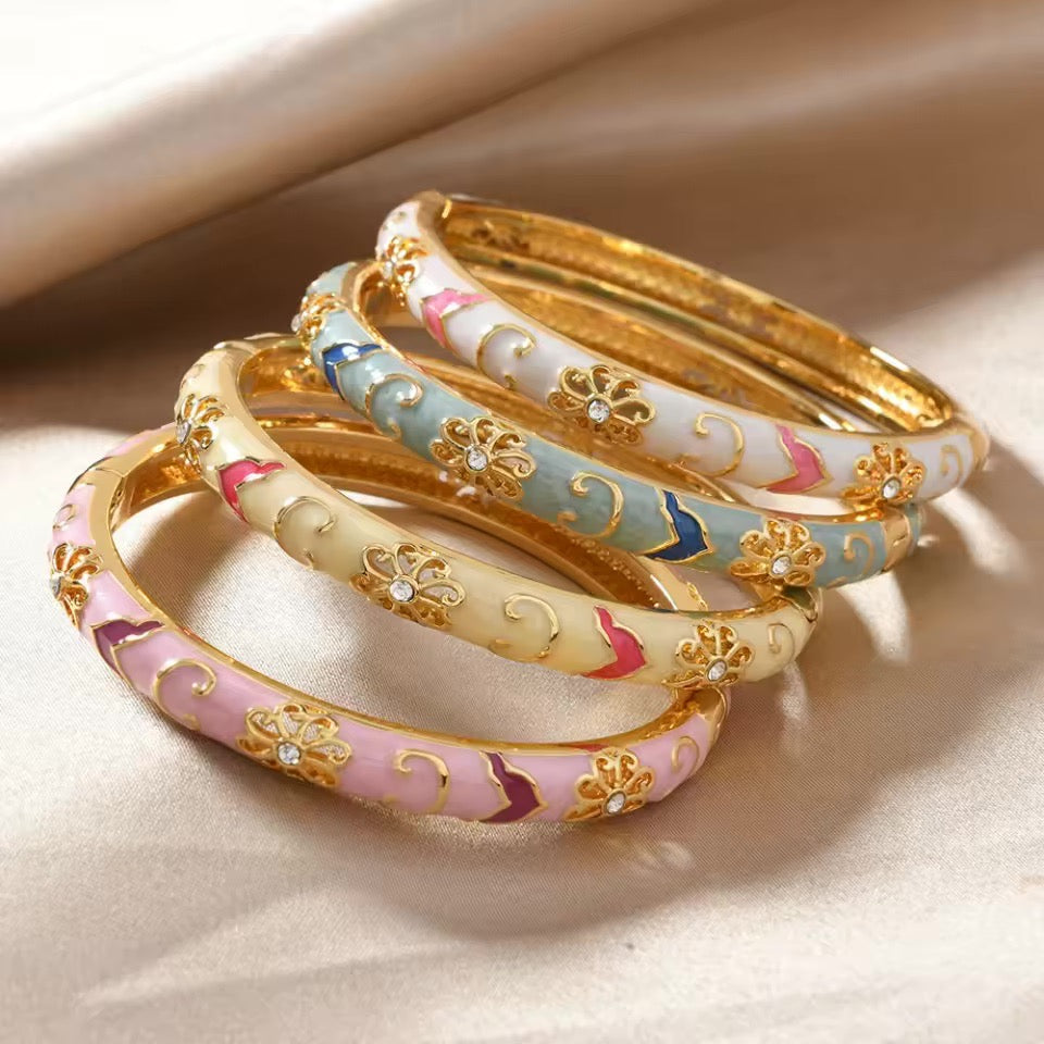 4-Piece Floral Accented Bangle Stack