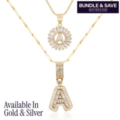 2-Piece 14K Diamond Letter Initial Necklaces