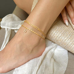 2-Piece 14K Diamond Letter Initial Anklet