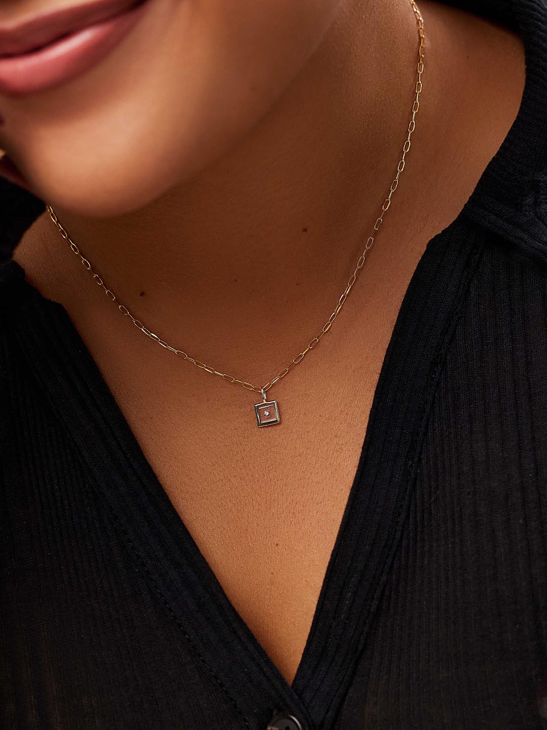 Gold Pendant - Floating Diamond Charm