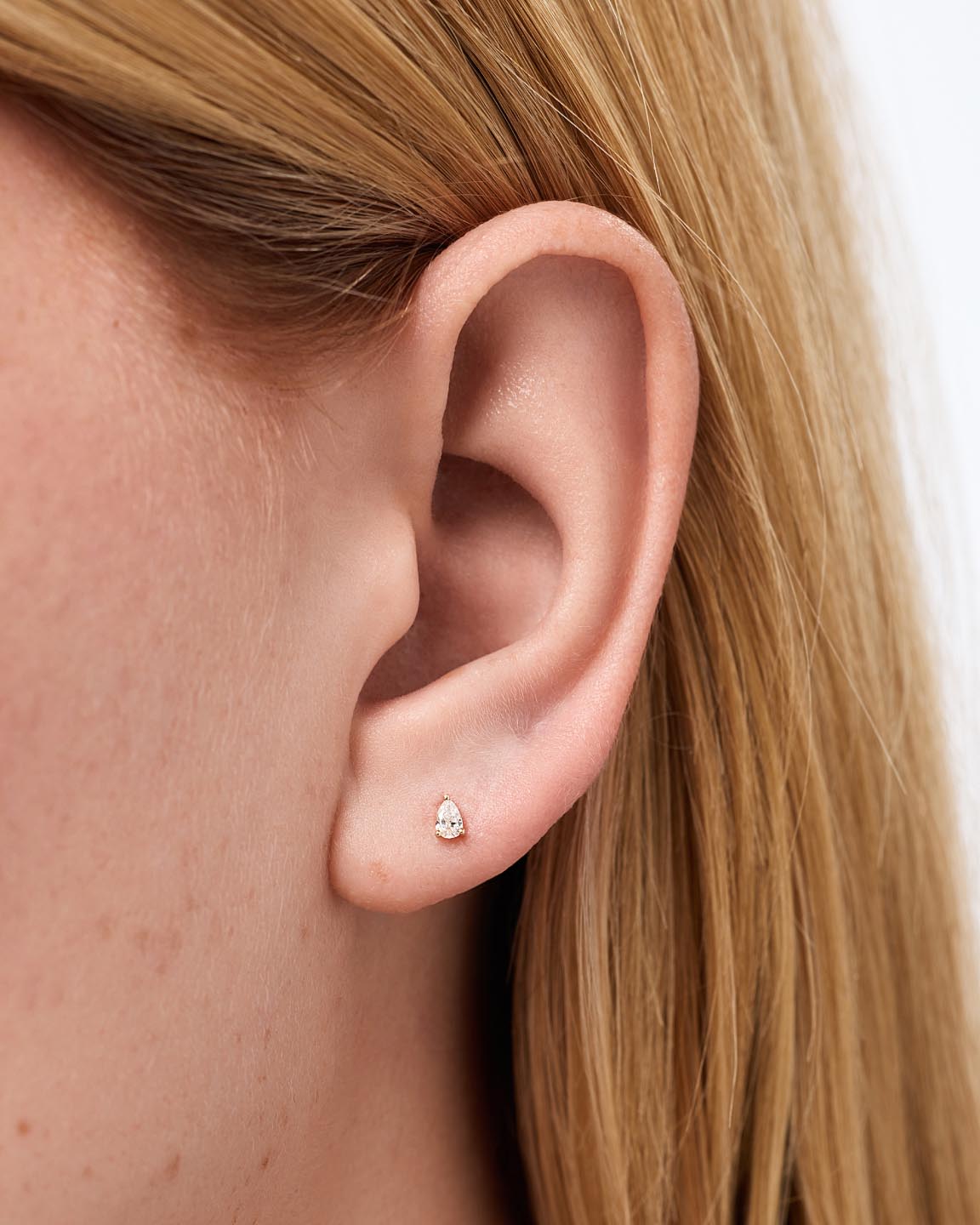 Solid Yellow Gold - Diamond Pear Flatback Single Stud