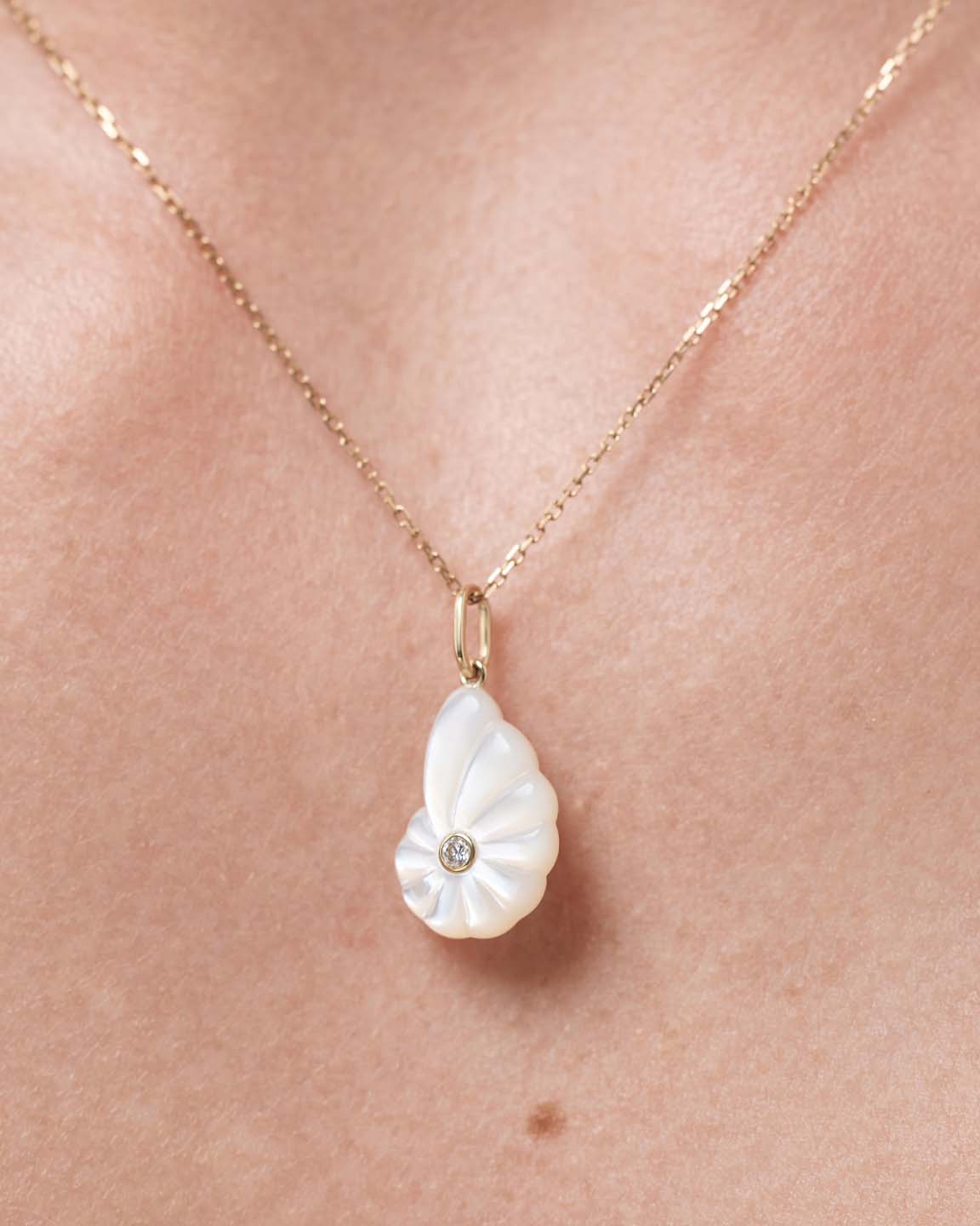 Solid Yellow Gold - Mother of Pearl Shell Charm
