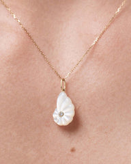 Solid Yellow Gold - Mother of Pearl Shell Necklace