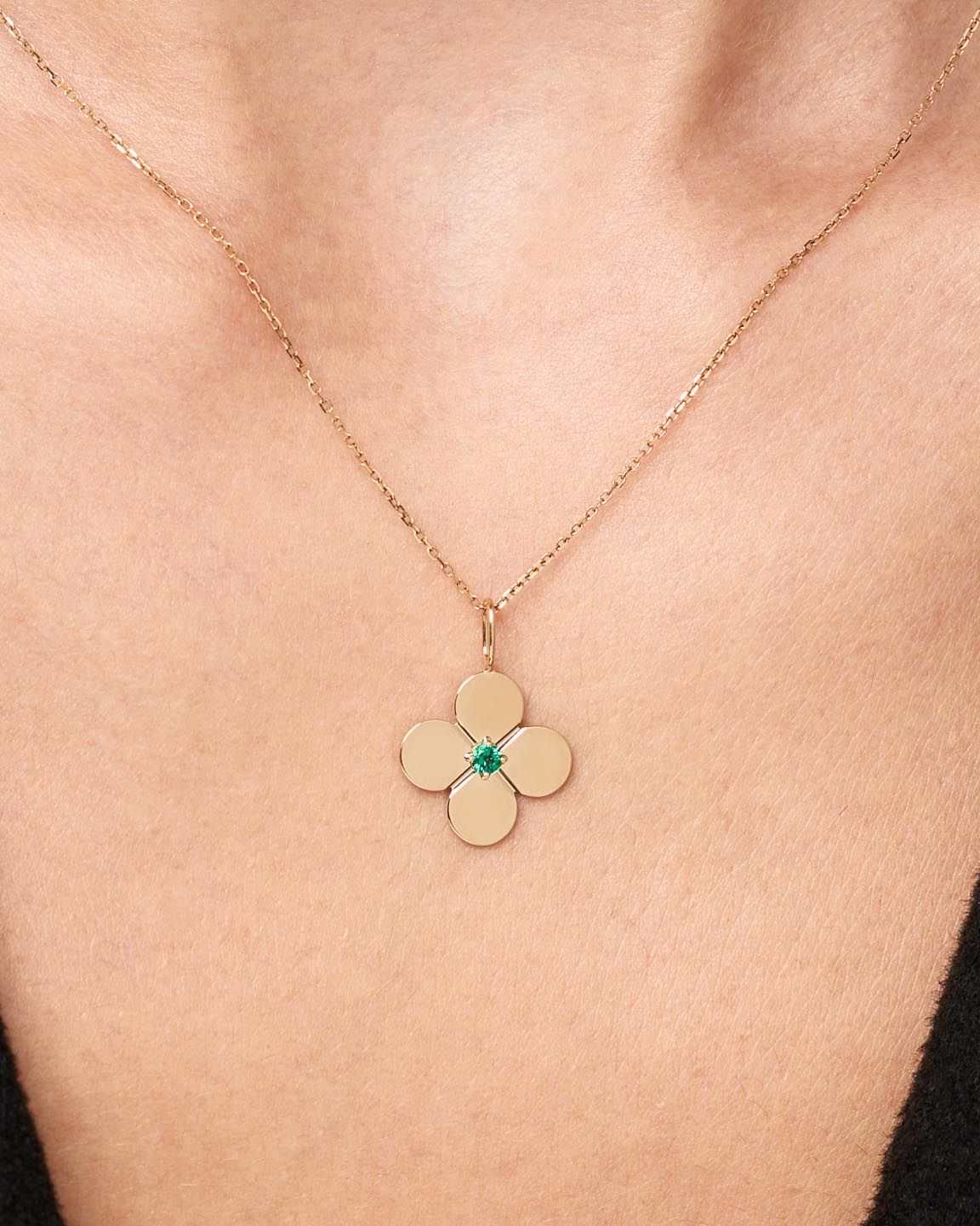 Solid Gold Emerald Solid Bloom Spring Ring Clasp Fine Green Flower Pendant Necklaces Ana Luisa Large Emerald Flower Charm Necklace