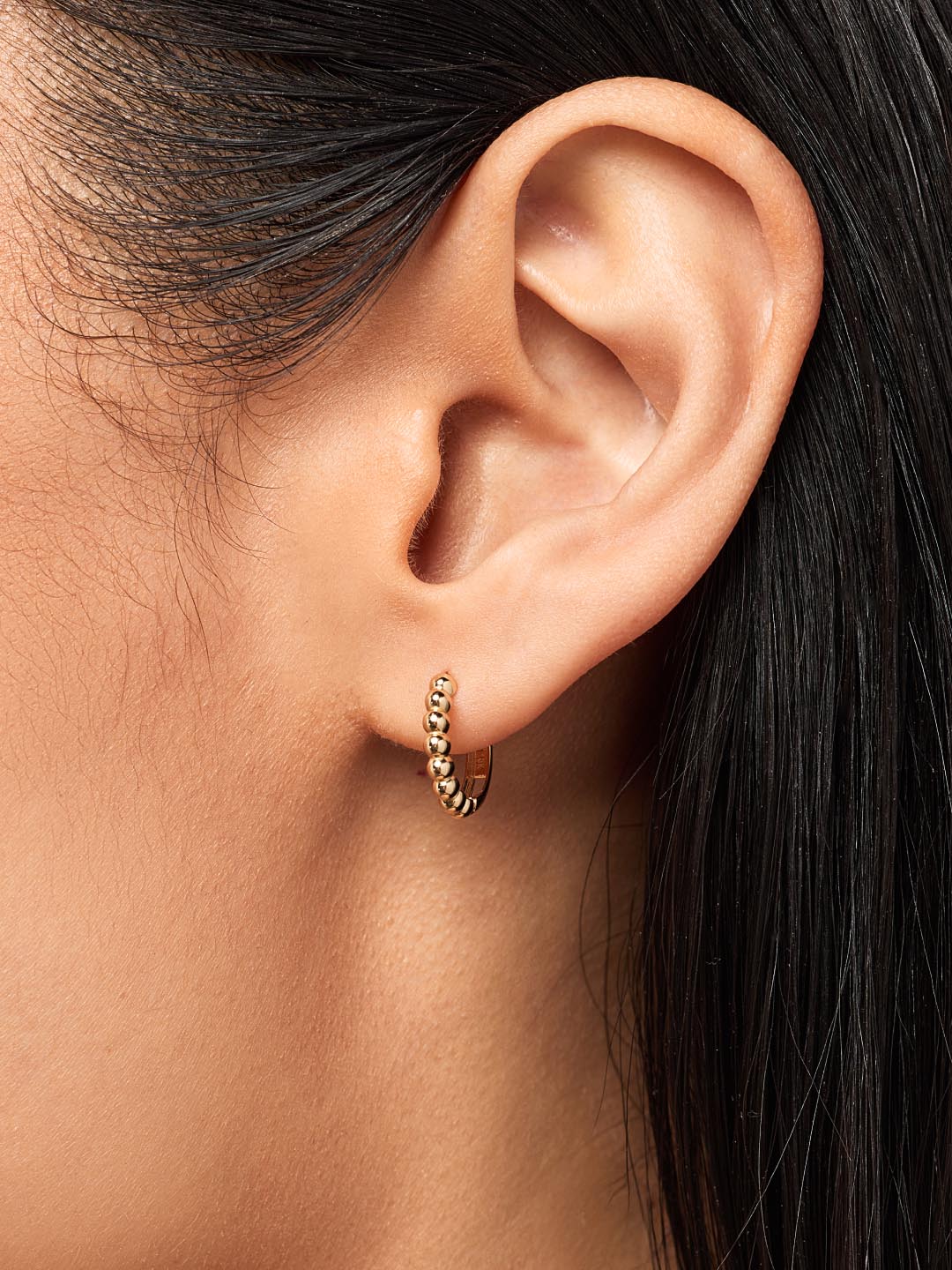 Small Gold Hoop Earrings - Gold Bead Huggie Hoops