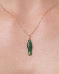 Solid Yellow Gold - Gemstone Fish Necklace