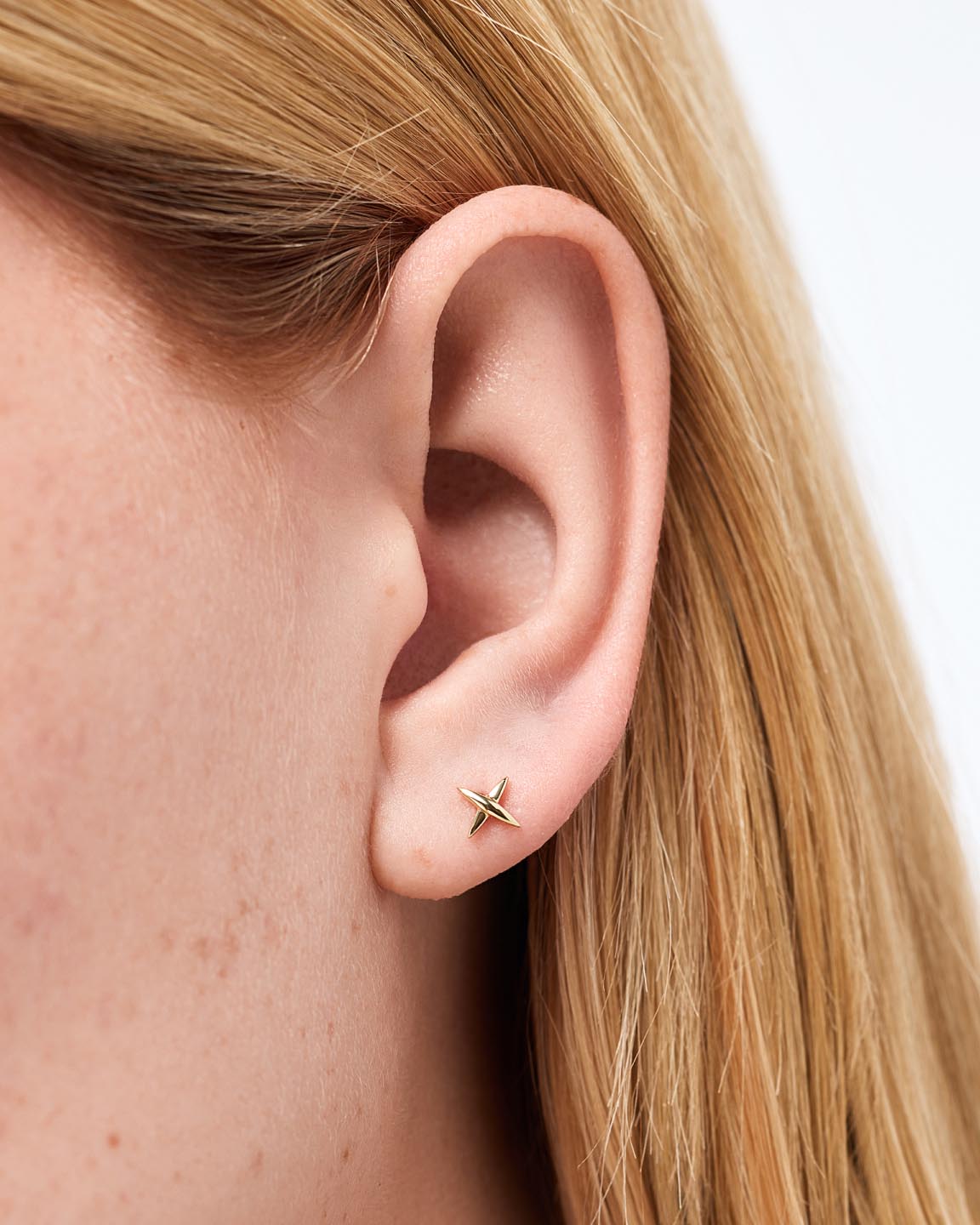 Solid Yellow Gold - X Flatback Single Stud