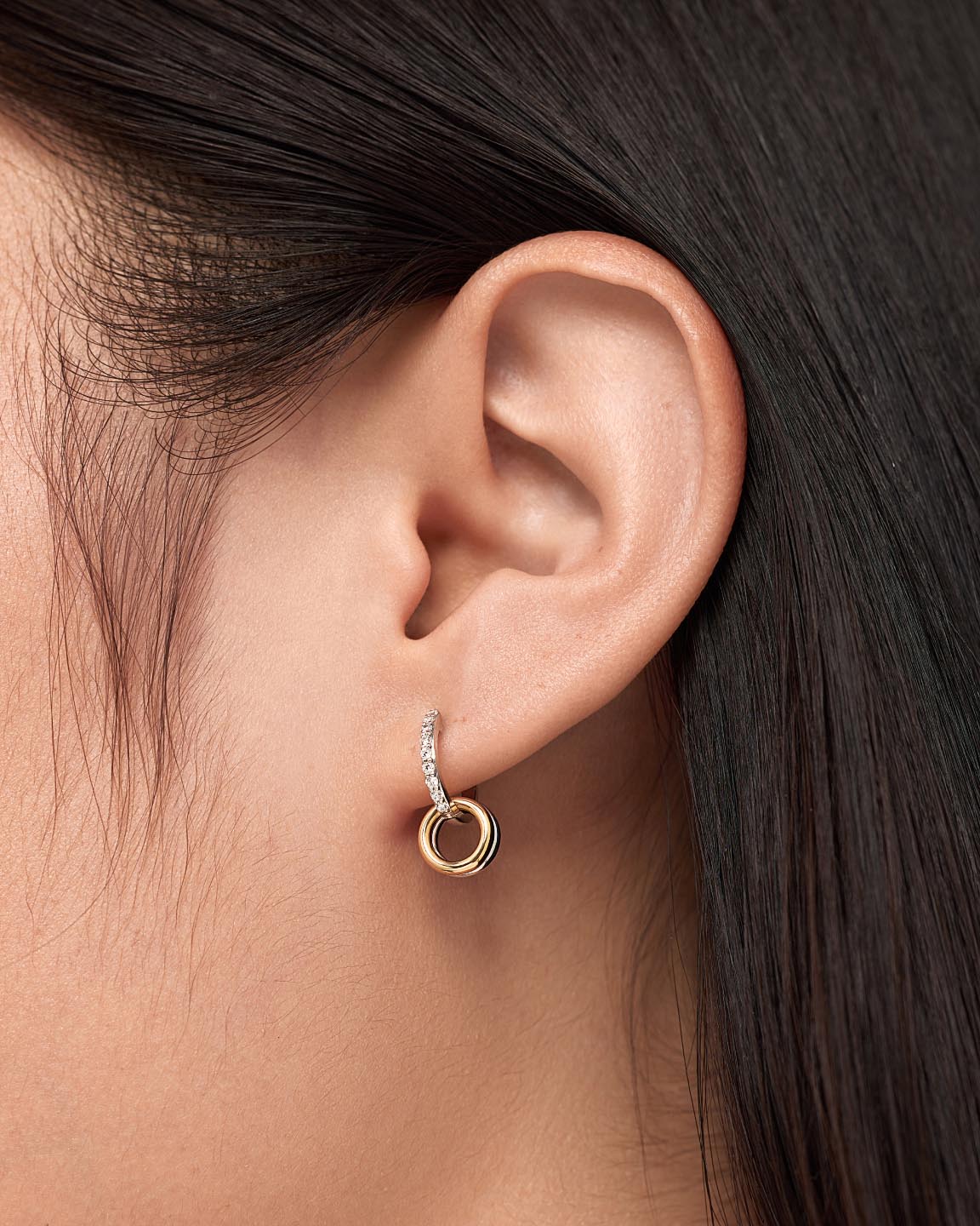 Solid Yellow Gold - Diamond Links Hoop Earrings