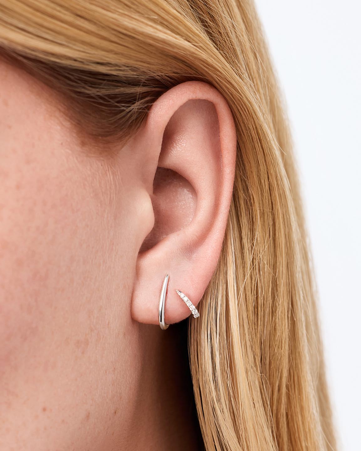 Solid White Gold - Diamond Aurora Huggie Studs