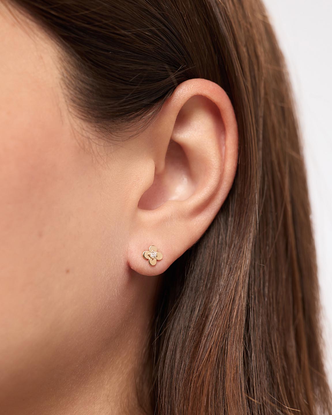 Solid Yellow Gold - Diamond Mini Flower Studs