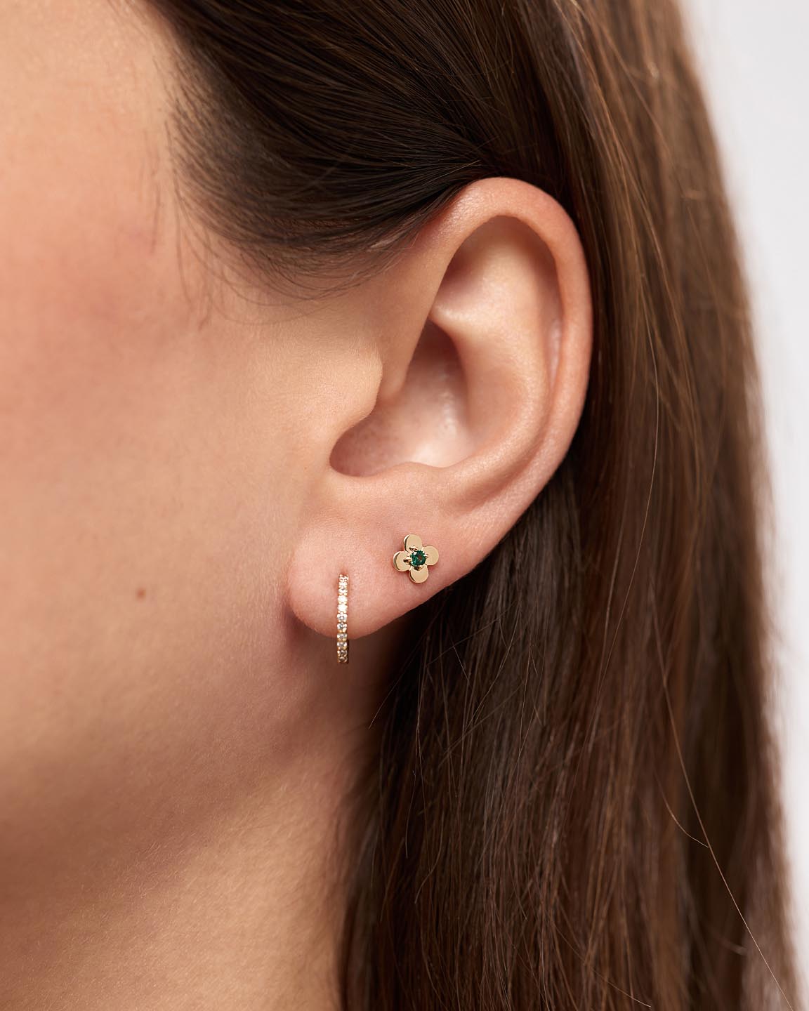 Solid Yellow Gold - Diamond Mini Flower Studs