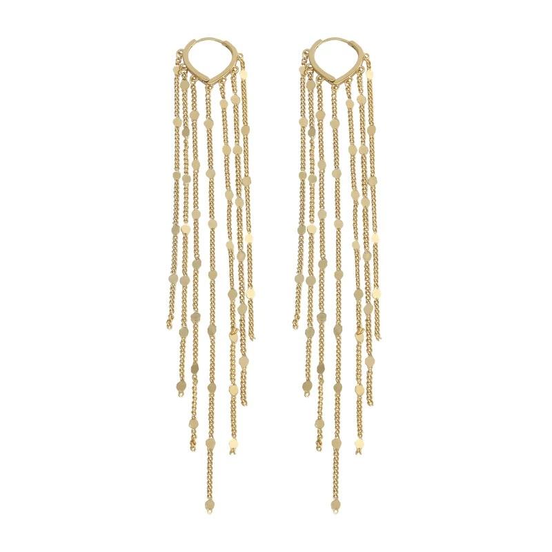 14K Tassel Chain Hoop Earrings